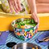 imageSwell Stainless Steel 64oz Salad Bowl Kit Paper Cutouts Design Includes 2oz Mini Canister and Removable Tray Leakproof Easy to Clean Dishwasher Safe