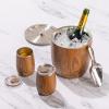 imageSwell Stainless Steel Ice Bucket XL 100oz Teakwood Includes Lid And Scoop Triple Layered Vacuum Insulated Container Keeps Ice Colder for Longer BPA Free BarwareTeakwood