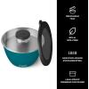 imageSwell Stainless Steel Salad Bowl Kit 64oz Peacock Blue Comes with 2oz Mini Canister and Removable Tray for Organization Leakproof Easy to Clean Dishwasher Safe