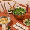 imageSwell Stainless Steel Salad Bowl Kit XL 184oz Angel Food Includes 5oz Canister For Dressing Serving Utensils and Removable Tray Leakproof Easy to Clean Dishwasher and Refrigerator SafeTeakwood