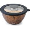 imageSwell Stainless Steel Salad Bowl Kit XL 184oz Angel Food Includes 5oz Canister For Dressing Serving Utensils and Removable Tray Leakproof Easy to Clean Dishwasher and Refrigerator SafeTeakwood