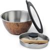 imageSwell Stainless Steel Salad Bowl Kit XL 184oz Angel Food Includes 5oz Canister For Dressing Serving Utensils and Removable Tray Leakproof Easy to Clean Dishwasher and Refrigerator SafeTeakwood