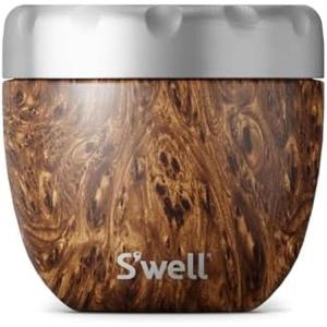 imageSwell Eats 2in1 Nesting Bowls TripleLayered VacuumInsulated Containers Keeps Food and Drinks Cold for 11 Hours and Hot for 7with No CondensationBPA Free 215 oz Calacatta GoldTeakwood