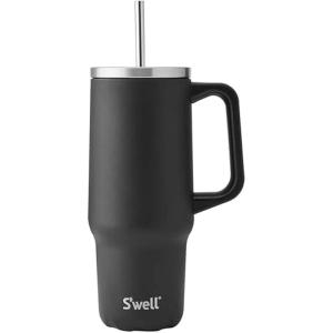 imageSwell Recycled Stainless Steel Tumbler XL with Straw and Handle 30oz Onyx Triple Layered Vacuum Insulated Container Keeps Drinks Cold 36 hours and Hot for 9 BPA FreeOnyx