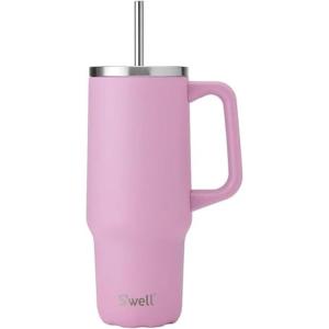 imageSwell Recycled Stainless Steel Tumbler XL with Straw and Handle 30oz Onyx Triple Layered Vacuum Insulated Container Keeps Drinks Cold 36 hours and Hot for 9 BPA FreeHydrangea Pink