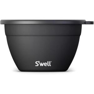 imageSwell Stainless Steel 64oz Salad Bowl Kit in Onyx Comes with 2oz Condiment Container and Removable Tray for Organized Serving LeakProof and Dishwasher Safe