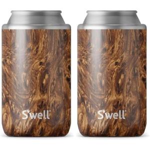 imageSwell Stainless Steel Drink Chiller Fits 12oz Cans and Bottles Teakwood Triple Layered Vacuum Insulated Container Keeps Drinks Cold for Up To 6 Hours BPA Free12 oz Pack of 2