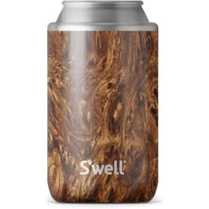 imageSwell Stainless Steel Drink Chiller Fits 12oz Cans and Bottles Teakwood Triple Layered Vacuum Insulated Container Keeps Drinks Cold for Up To 6 Hours BPA Free12 oz