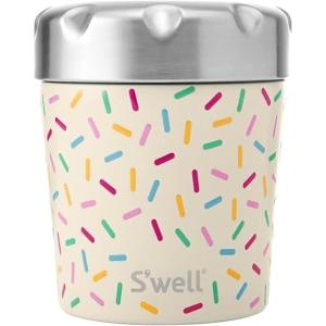 imageSwell Stainless Steel Ice Cream Chiller 16oz Teakwood Triple Layered Vacuum Insulated Container Keeps Ice Cream Frozen For Up To Four Hours BPA FreeSweet Sprinkle
