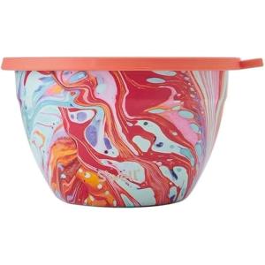 imageSwell Stainless Steel Salad Bowl Kit 64oz Marble Swirl Comes with 2oz Mini Canister and Removable Tray for Organization Leakproof Easy to Clean Dishwasher Safe
