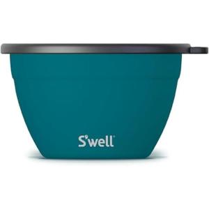 imageSwell Stainless Steel Salad Bowl Kit 64oz Peacock Blue Comes with 2oz Mini Canister and Removable Tray for Organization Leakproof Easy to Clean Dishwasher Safe