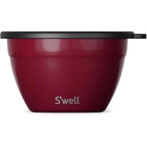 imageSwell Stainless Steel Salad Bowl Kit 64oz Wild Cherry Comes with 2oz Mini Canister and Removable Tray for Organization Leakproof Easy to Clean Dishwasher Safe