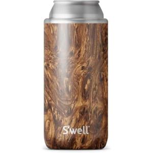 imageSwell Stainless Steel Slim Drink Chiller Fits Slim 12oz Cans and Bottles Azurite Triple Layered Vacuum Insulated Container Keeps Drinks Cold for Up To 6 Hours BPA FreeTeakwood
