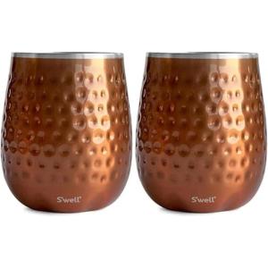 imageSwell Stainless Steel Wine Tumbler 9oz Teakwood Triple Layered Vacuum Insulated Container Keeps Drinks Colder for Longer BPA Free BarwareDipped Metallic