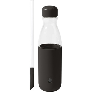 image:imageSwell Glass Original Water Bottle With Straw 18oz Chambray Borosilicate Glass Bottle With Collapsible Glass Straw And Silicone Sleeve Zero Plastic Leakproof BPA FreeOnyx