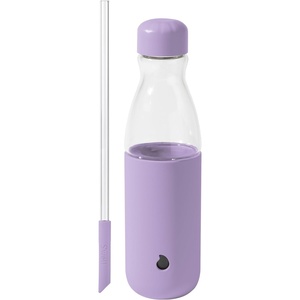 image:imageSwell Glass Original Water Bottle With Straw 18oz Chambray Borosilicate Glass Bottle With Collapsible Glass Straw And Silicone Sleeve Zero Plastic Leakproof BPA FreeLilac