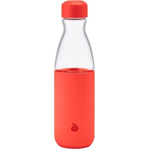 image:imageSwell Glass Original Water Bottle With Straw 18oz Chambray Borosilicate Glass Bottle With Collapsible Glass Straw And Silicone Sleeve Zero Plastic Leakproof BPA FreeRadiant Coral